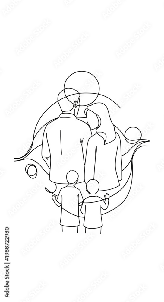 Obraz premium Stylized line art drawing of a loving family embracing.