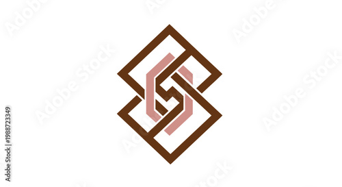 Abstract Geometric Emblem, Minimalist Structure of Interwoven Shapes in Brown and Pink