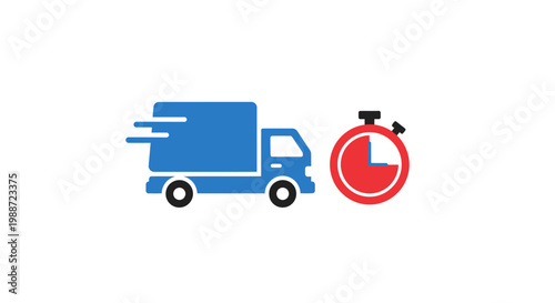 Fast delivery truck icon with stopwatch.