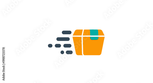 A stylized illustration of a speeding delivery box with motion blur.