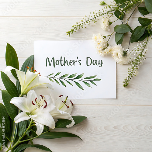Elegant mother's day card with floral and leafy design elements in monochrome