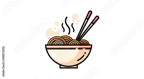 Minimalist vector illustration of a hot ramen bowl with chopsticks and steam.