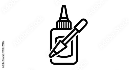 Minimalist line icon of a glue bottle and applicator tool