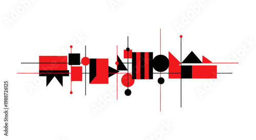 Tableau sur toile Abstract geometric composition with red and black shapes on a white background