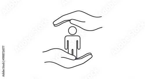 Hands protecting person icon representing life insurance and safety concept