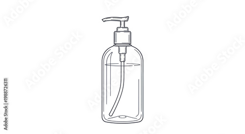 Line drawing of a hand sanitizer pump bottle on a white background.