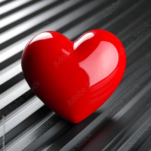 Shiny red heart on metal background.