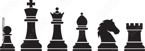 Chess piece icon set vector including king queen rook knight bishop pawn for strategy board game illustration