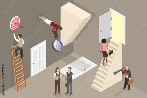 3D Isometric Flat Vector Illustration of Confusing Decisions, Challenges In Selecting A Career Path And Making The Right Business Decisions