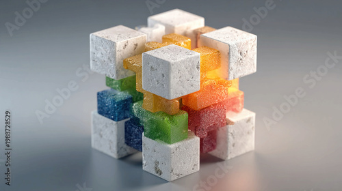 Unsolved puzzle cube isolated on minimal background representing problem and complexity concept, incomplete structure symbolizing challenge, confusion and difficulty