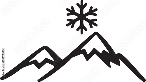 winter mountain outline icon with snowflake for cold landscape alpine scenery and seasonal nature theme