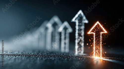 Upward growth arrows rising above competition, business success, leadership strategy, financial progress, market growth initiatives, operational planning, and performance optimization,