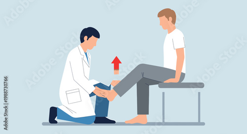 Doctor examines patient's knee during physical therapy session, rehabilitation concept