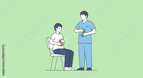 Doctor examines patient's stomach, medical check-up, healthcare concept