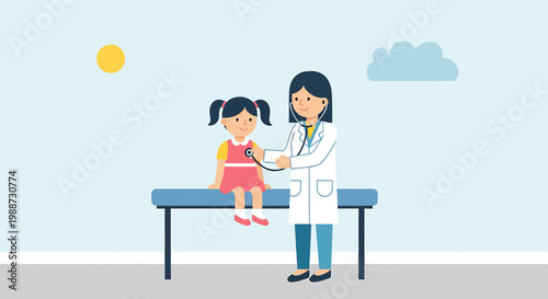Doctor examining a child with a stethoscope, medical check-up, healthcare concept