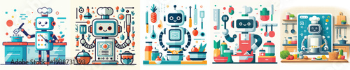 Bild auf Leinwand Vector of robot cooking