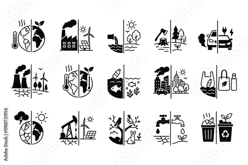 Visual representation of environmental issues and sustainable solutions