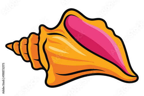 A vibrant yellow conch shell illustration isolated on a simple plain white background surface.