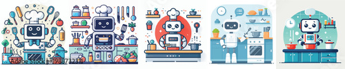 Bild auf Leinwand Vector of robot cooking