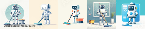 Vector of robot sweeping floor