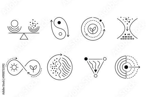 Ancient symbols representing balance, energy, and natural forces