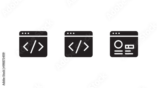 Coding Icons Set for Web Development, Programming, HTML CSS JavaScript and Software Engineering Concepts