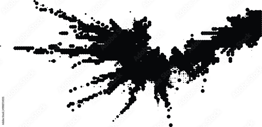 Fototapeta premium Abstract black ink splatter with halftone dot patterns on a plain white background. isolated on transparent background, Vector, illustration
