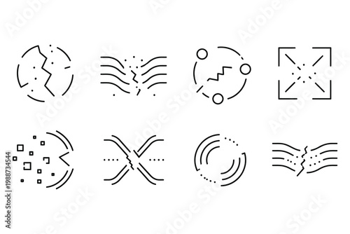 Abstract geometric symbols and patterns with directional lines and shapes
