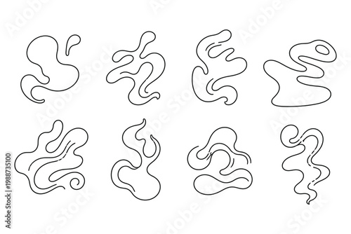 Variations of abstract organic shapes resembling fetal positions and fluid forms