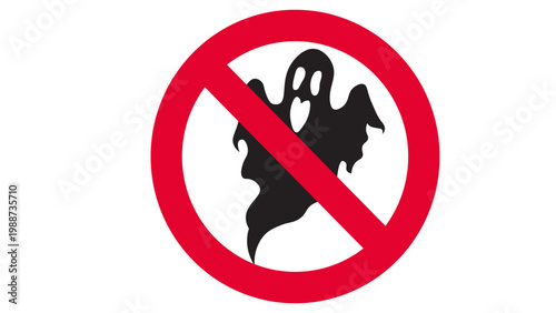 Red prohibition sign with ghost silhouette stop haunting
