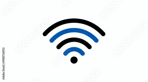 A blue and black WiFi symbol illustration on a white background represents connectivity.