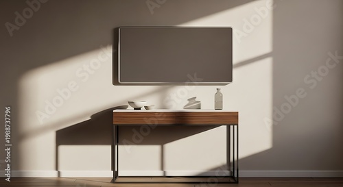 Minimalist console table with mirror in a modern interior setting