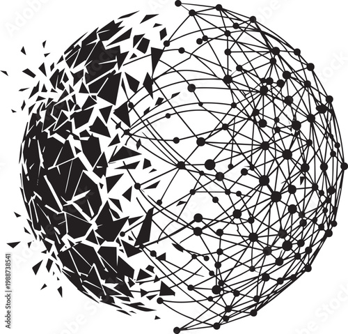 Shattered sphere rebuilding into connected node network