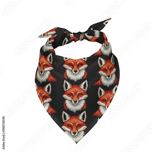 Black bandana with repeating pattern of stylized fox faces