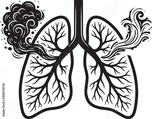 Lungs exhaling clean cloud, inhaling polluted smog