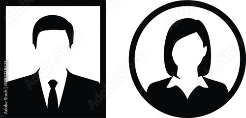 Black and White Icons of Male and Female Silhouettes in Formal Attire