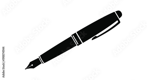 A sleek black fountain pen isolated on a white background silhouette