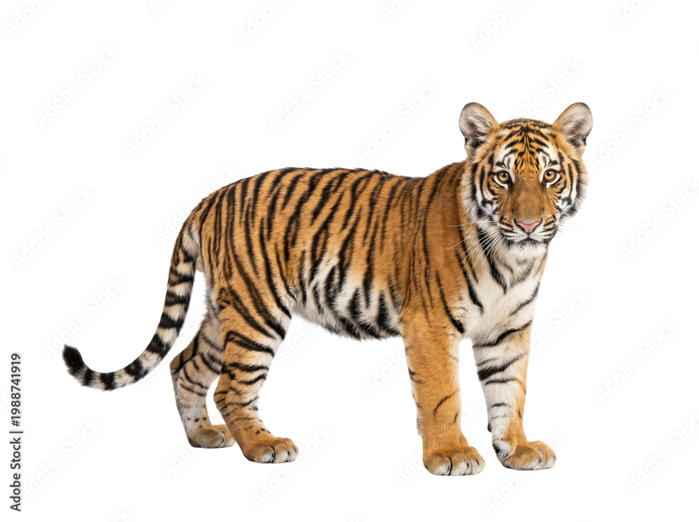 Obraz premium A tiger standing against a black background
