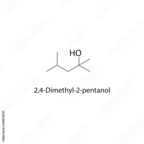 2,4-Dimethyl-2-pentanol skeletal structure. alcohol compound schematic illustration. Simple diagram, chemical formula.