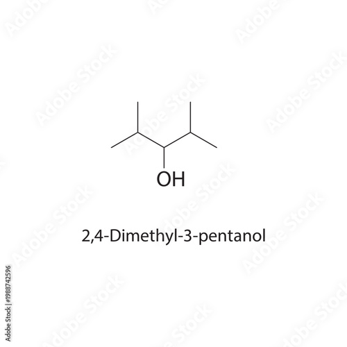 2,4-Dimethyl-3-pentanol skeletal structure. alcohol compound schematic illustration. Simple diagram, chemical formula.