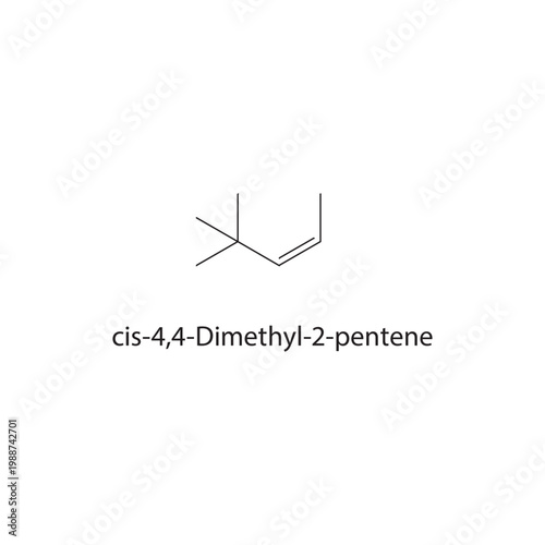 cis-4,4-Dimethyl-2-pentene skeletal structure. alkene compound schematic illustration. Simple diagram, chemical formula.
