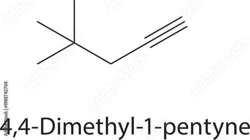 4,4-Dimethyl-1-pentyne skeletal structure. alkyne compound schematic illustration. Simple diagram, chemical formula.