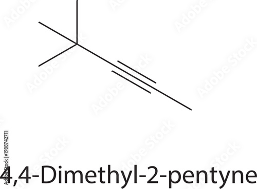 4,4-Dimethyl-2-pentyne skeletal structure. alkyne compound schematic illustration. Simple diagram, chemical formula.