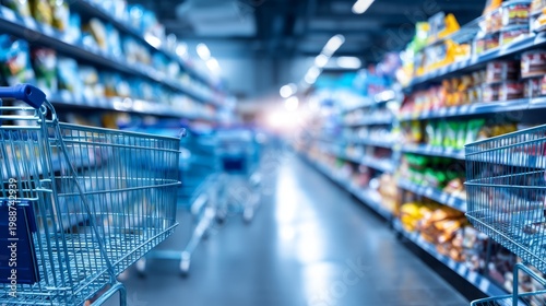 Aisle in Grocery Store Filled with Packaged Goods on Both Sides