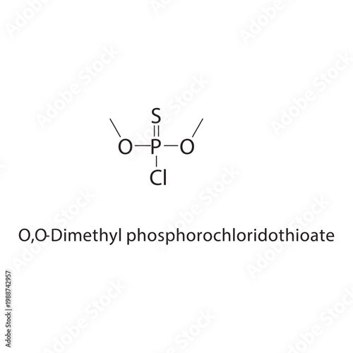 O,O-Dimethyl phosphorochlo ridothioate skeletal structure. thiophosphate compound schematic illustration. Simple diagram, chemical formula.