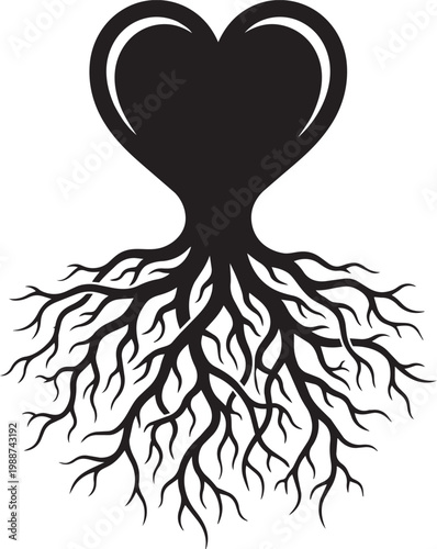 Rooted heart grows outward, reaching down