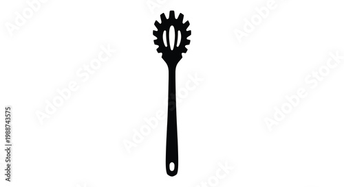 Isolated black spaghetti server utensil against a white background a striking silhouette