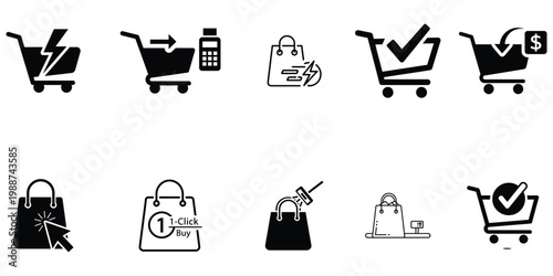 Smart checkout icons streamlining retail e commerce with modern payment solutions