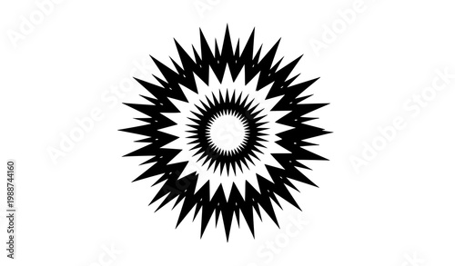 Black spiky starburst vector pattern concentric geometric abstract design