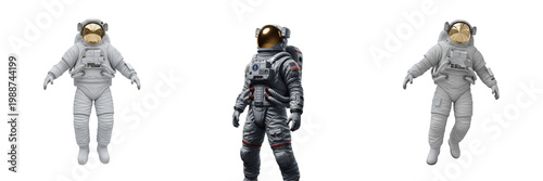 Tableau sur toile Set of Realistic Astronaut Figures in Space Suits Isolated on White Background -